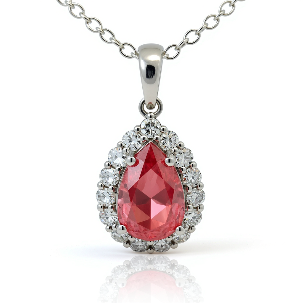 47AU 3.03 ct fancy vivid red lab-grown diamond pendant in 18K white gold – front view