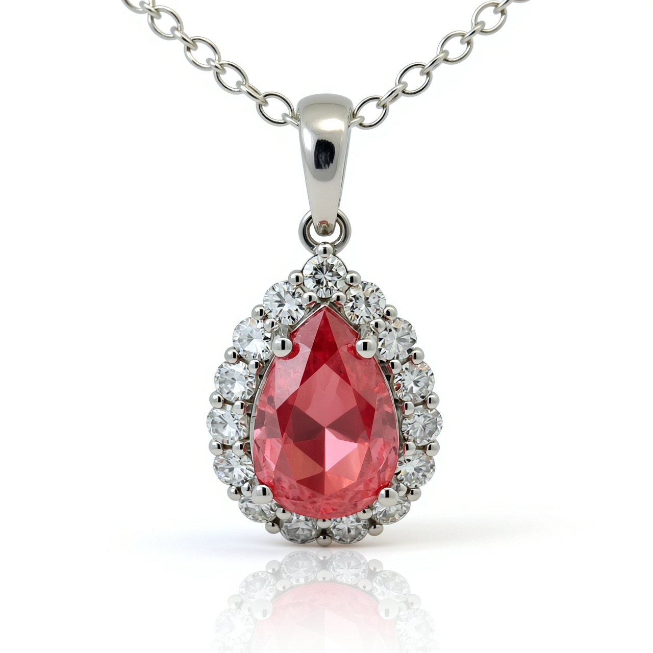 47AU 3.03 ct fancy vivid red lab-grown diamond pendant in 18K white gold – front view